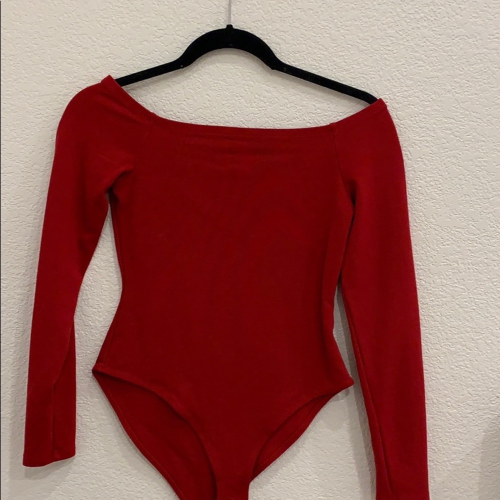 Red off the shoulder body suit